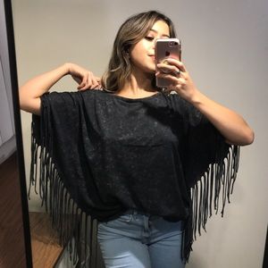 AMERICAN AGE cute fringe top dark grey